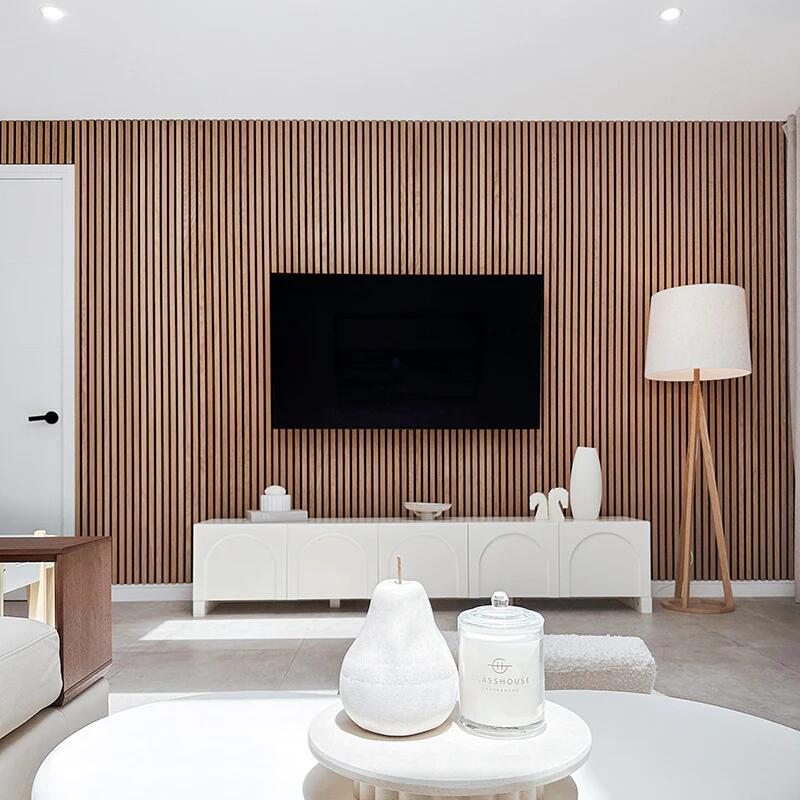 Soundproofing Wooden Slats Wall Covering MDF Slatted Wood Veneer Pet Acoustic Panel