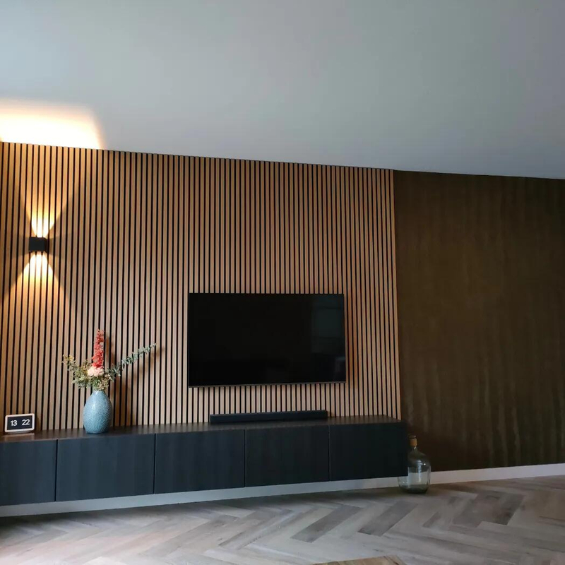 Polyester Fiber Soundproof Ceiling Wall Fireproof Wood Veneer Finish Acoustics Slat Panel