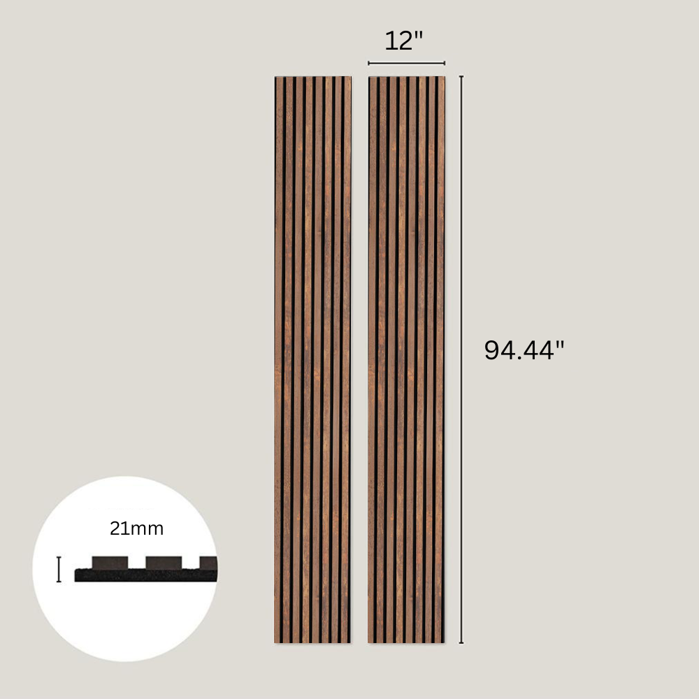 280 x 60cm Natural Warm Walnut Contemporary Oak with Grey Felt MDF Veneer Acoustic Wood Wall Panels