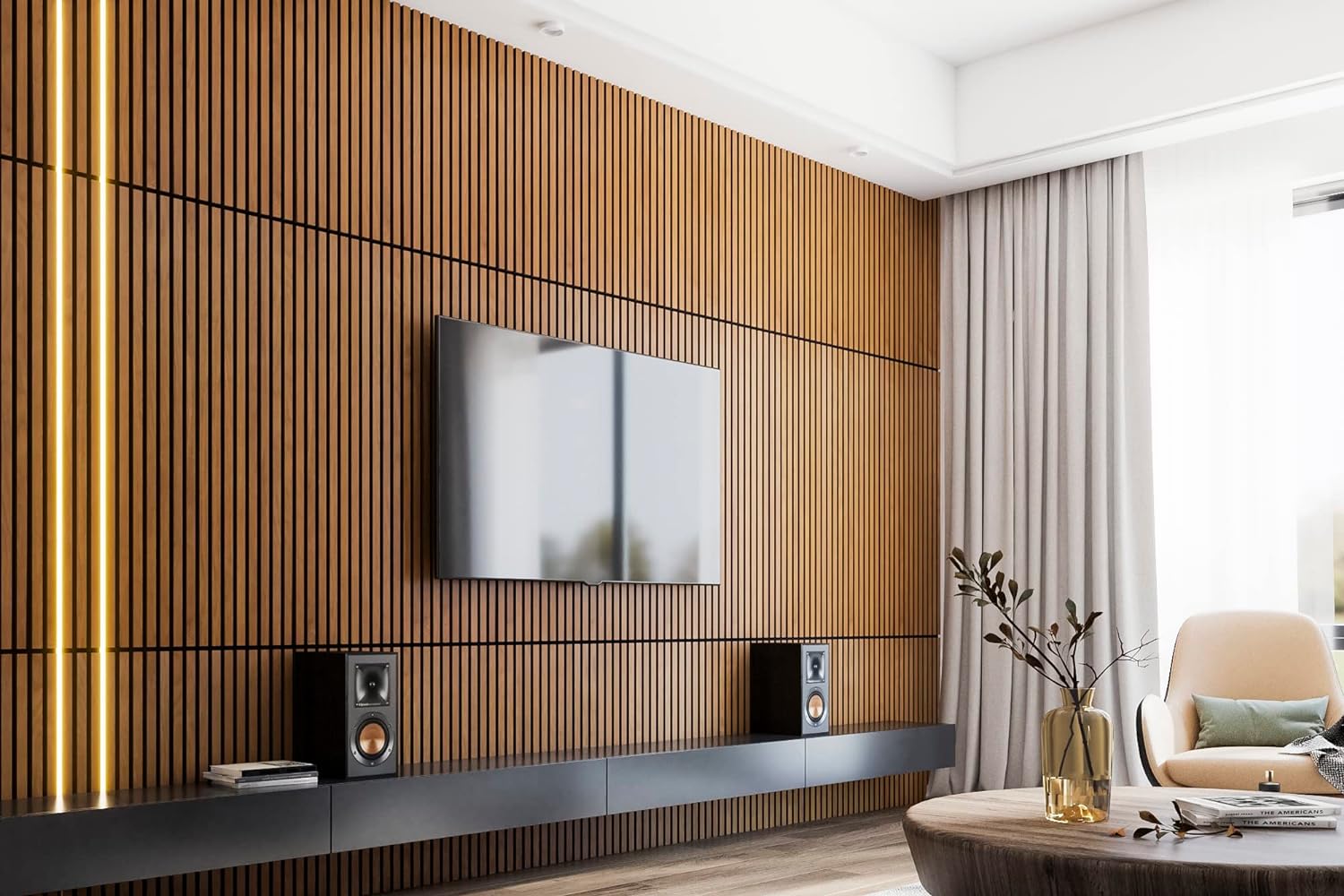 280 x 60cm Natural Warm Oak MDF Veneer Acoustic Slat Wood Panels