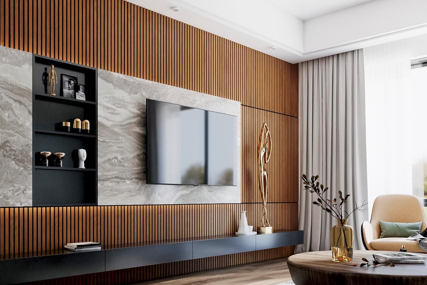 Contemporary Oak Flexible Natural Walnut Better Sound Absorption MDF Slat Wood Wall Panels