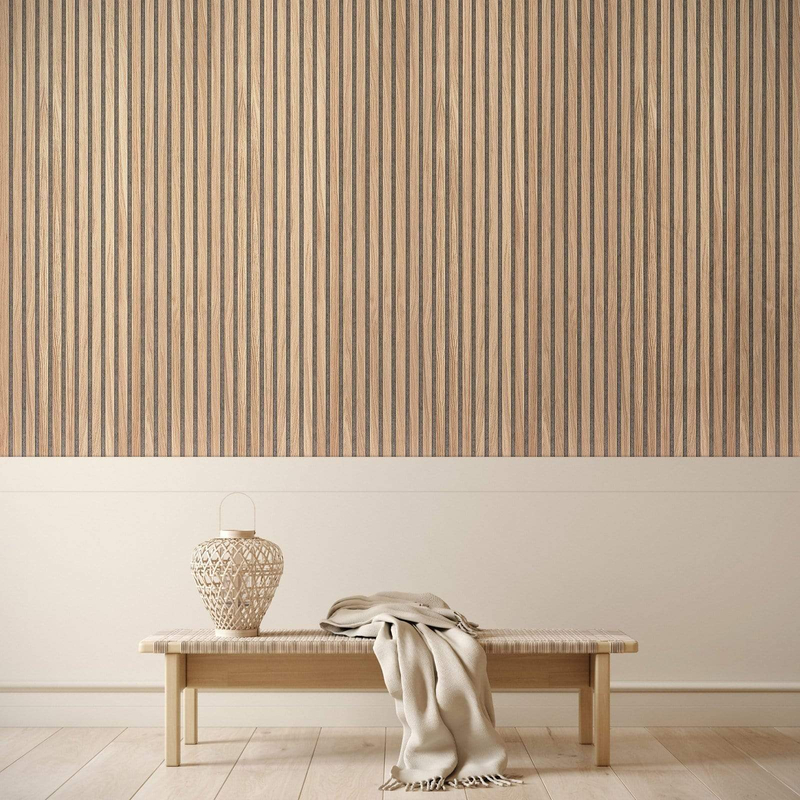280 x 60cm Natural Warm Walnut Contemporary Oak with Grey Felt MDF Veneer Acoustic Wood Wall Panels