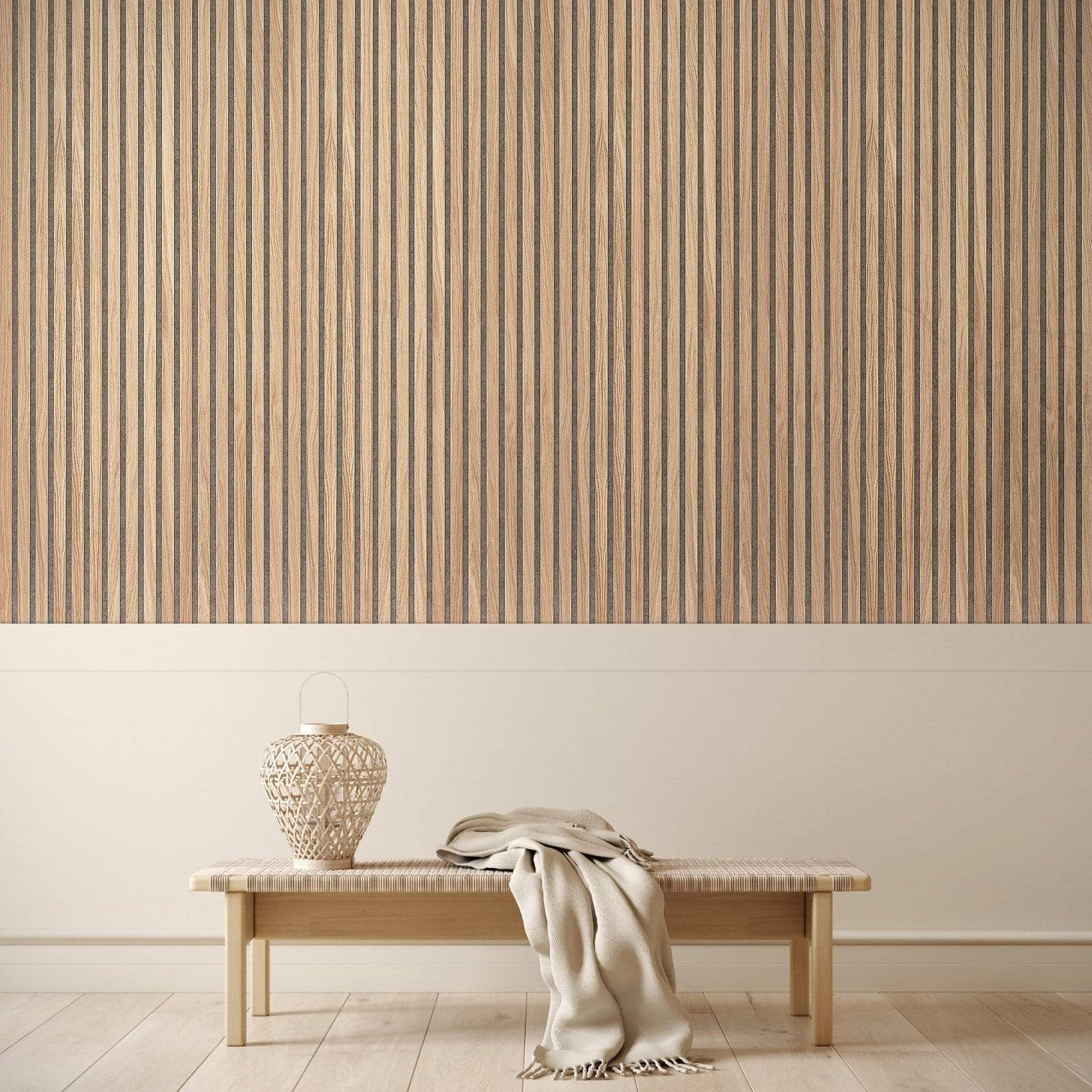 280 x 60cm Natural Warm Walnut Contemporary Oak with Grey Felt MDF Veneer Acoustic Wood Wall Panels