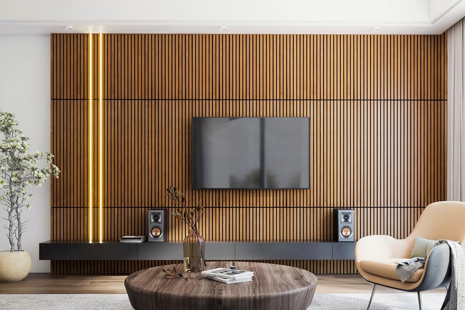 280 x 60cm Natural Warm Walnut Contemporary Oak with Grey Felt MDF Veneer Acoustic Wood Wall Panels