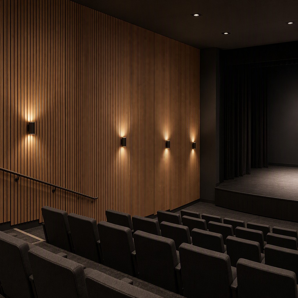 Walnut Wood Slat Acoustic Panel with Black PET Felt Backing Sound Absorbing Wall Panel for Home Cinema Studio