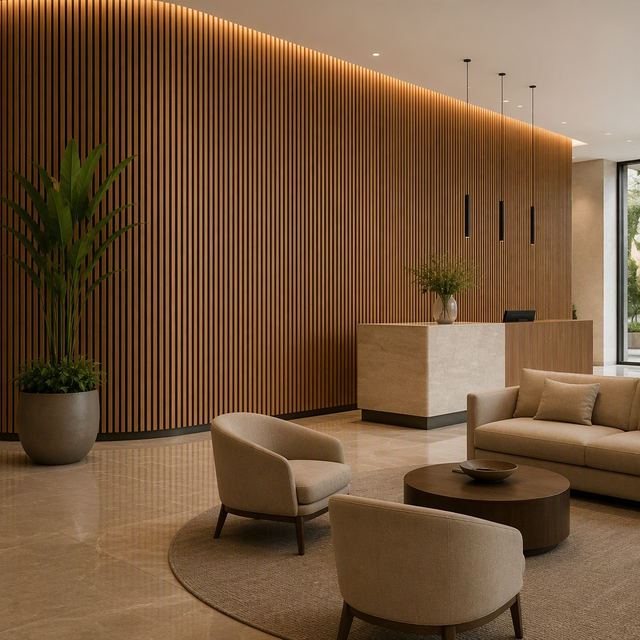 Custom Color Wood Acoustic Panel MDF Slat Sound Absorbing Wall Board for Hotel Lobby Meeting Room Decoration