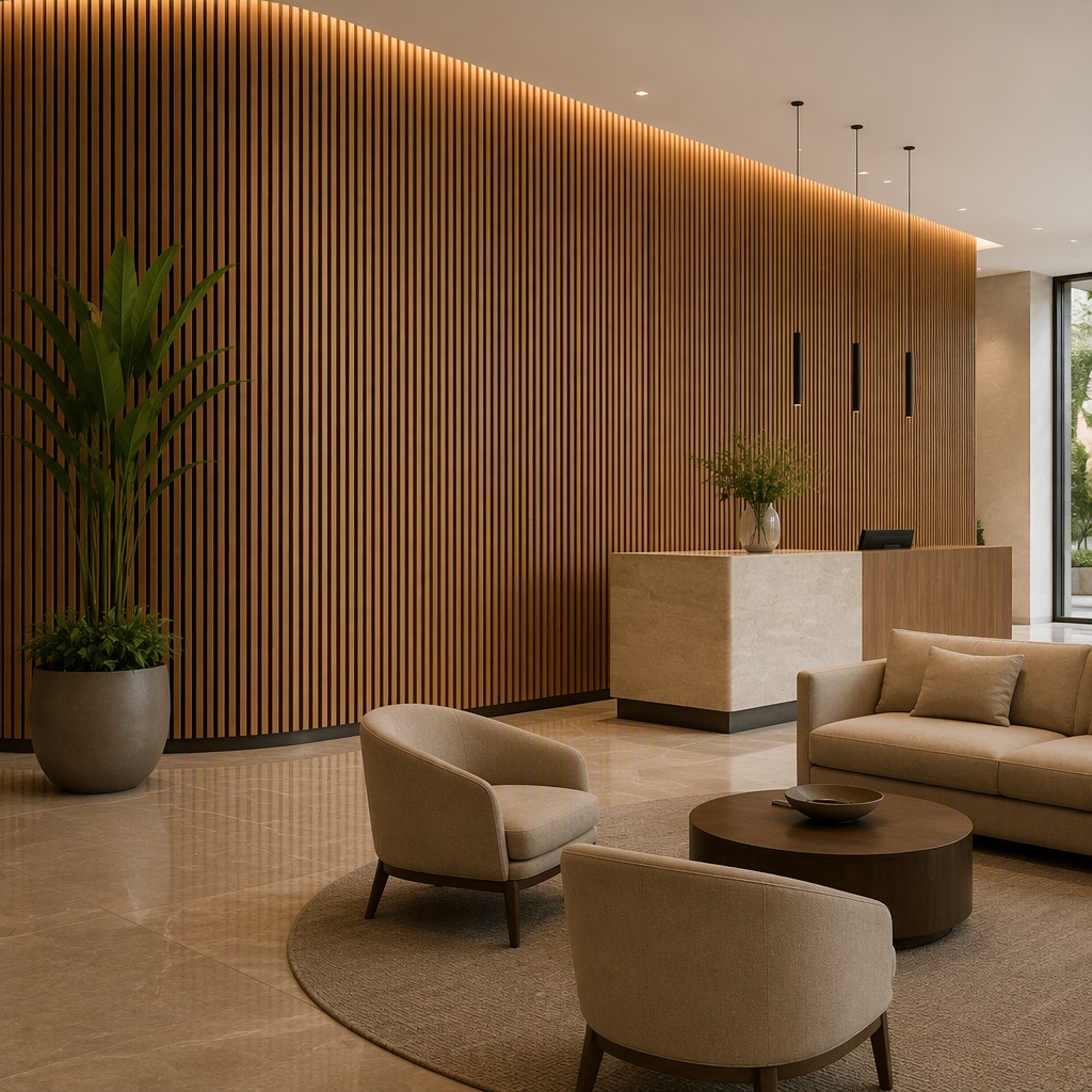 Custom Color Wood Acoustic Panel MDF Slat Sound Absorbing Wall Board for Hotel Lobby Meeting Room Decoration