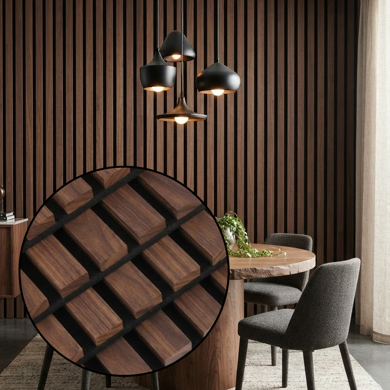 Wood Slat Acoustic Panel Black MDF Core Decorative Slatted Acoustic Board Sound Absorbing Wooden Panel for Auditorium Wall