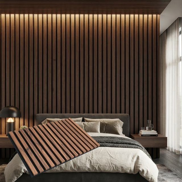 Eco Friendly Wood Slat Acoustic Panel Decorative Wooden Fluted Wall Board Soundproof Slatted Panel for Restaurant Interior